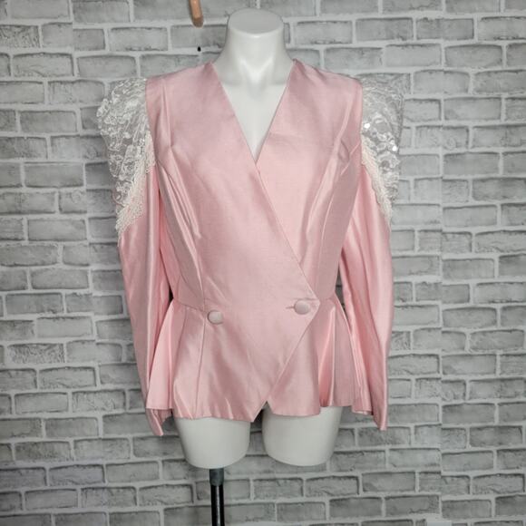 VTG 80s Madonna Pink, Lace & Sequin 2 Piece Skirt/Blazer Set - Picture 7 of 10